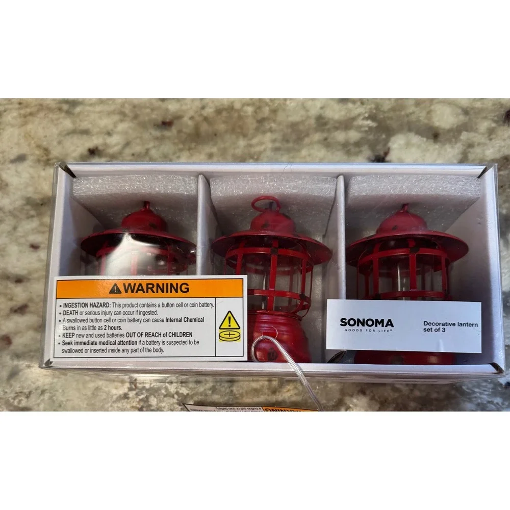 Sonoma Goods For Life LED Mini Cabin Lanterns Set of 3 Red Distressed 41SNDND46